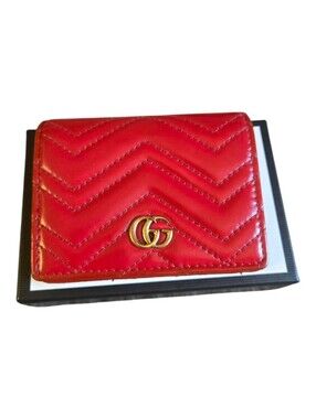Gucci Red Quilted Leather Compact Wallet with Gold Double G